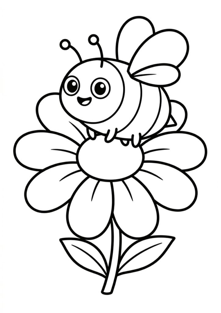 Biene auf einer Blume - kostenlose Malvorlage zum Ausdrucken