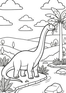 Brontosaurus beim Fressen - kostenloses Ausmalbild