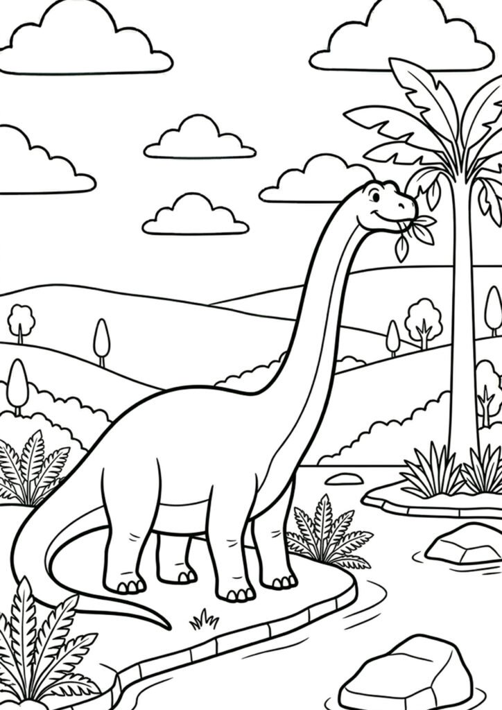Brontosaurus beim Fressen - kostenloses Ausmalbild