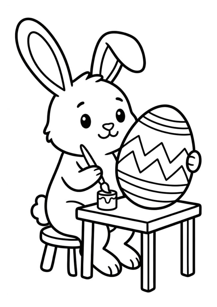 Hase malt Ei - Ostern Malvorlage