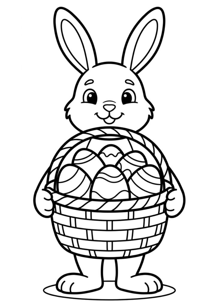Hase mit Korb - Ostern Ausmalbild zum Ausdrucken