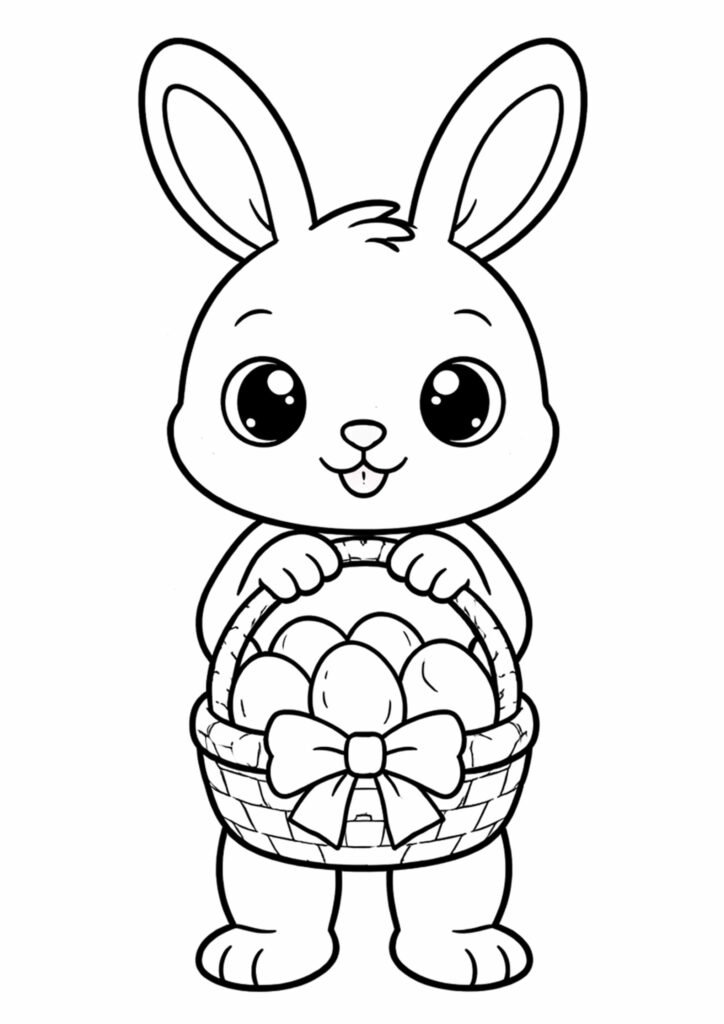 Hase mit Korb voller Eier - Ostern Ausmalbild zum Ausdrucken