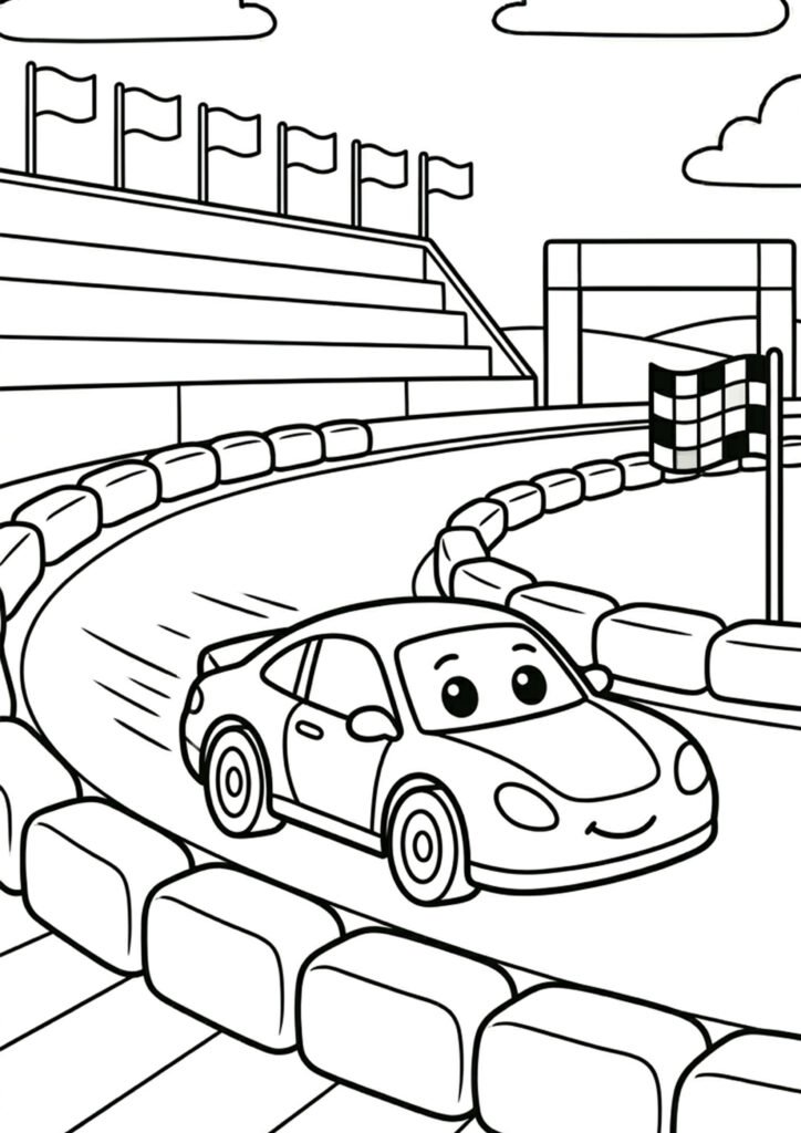Auto auf einer Rennstrecke - kostenloses Ausmalbild