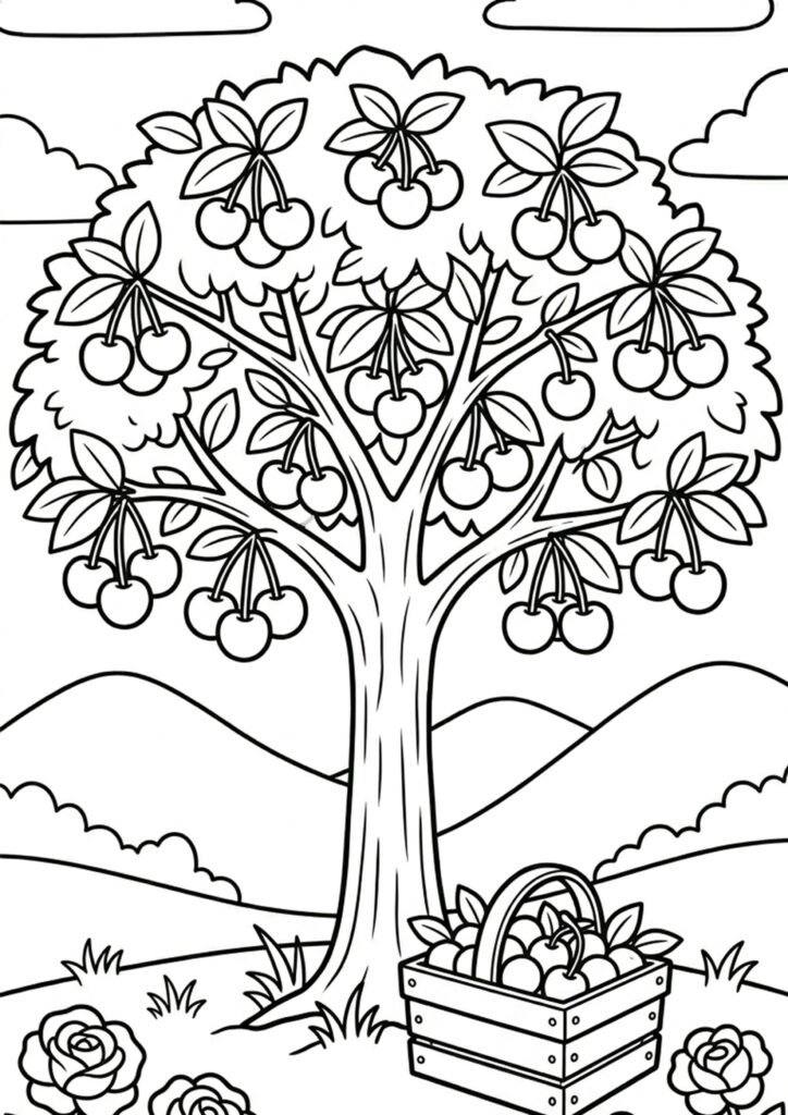 Kirschbaum Obst Malvorlage zum Ausdrucken