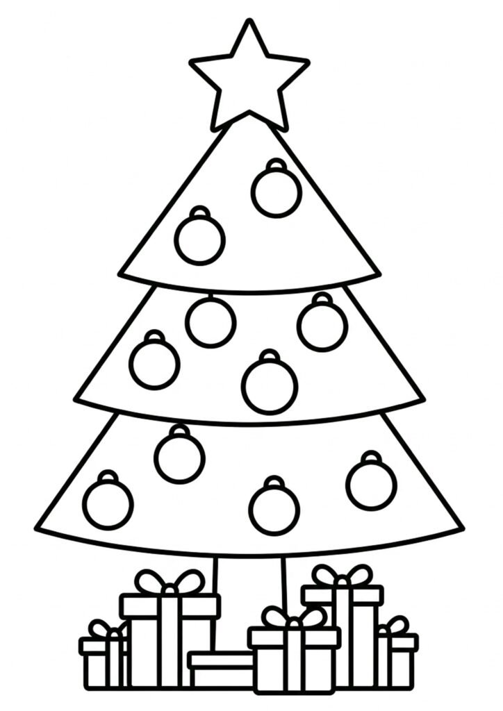 Weihnachtsbaum mit Geschenken - Kostenloses Ausmalbild