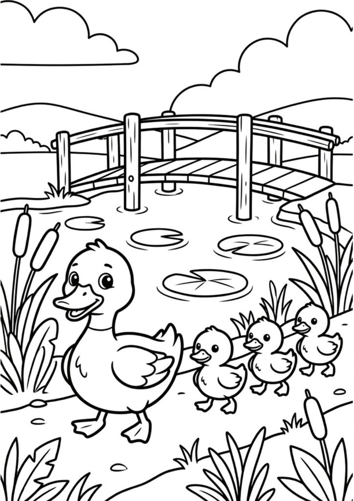 Enten am Teich - Malvorlage