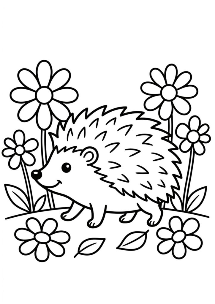 Igel im Garten - Kostenlose Malvorlage