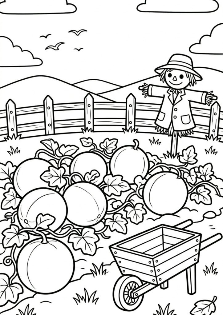 Melonenfeld kostenlose Malvorlage zum Ausdrucken