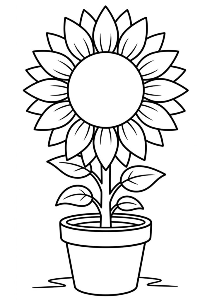 Sonnenblume im Topf - Kostenloses Ausmalbild
