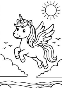 Das fliegende Einhorn - kostenloses Ausmalbild