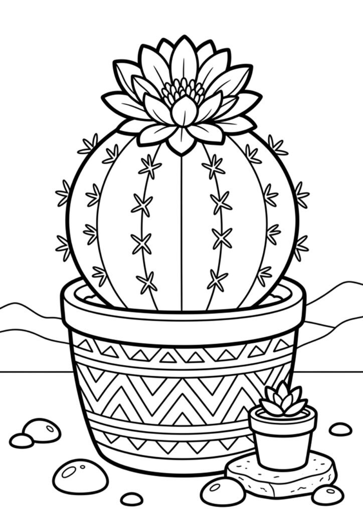 Kaktustopf - Blume-Malvorlage