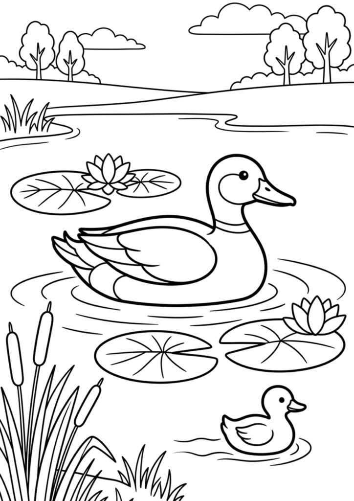 Ente im Teich - Malvorlage