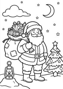 Weihnachtsmann mit Geschenktüte - Ausmalbild
