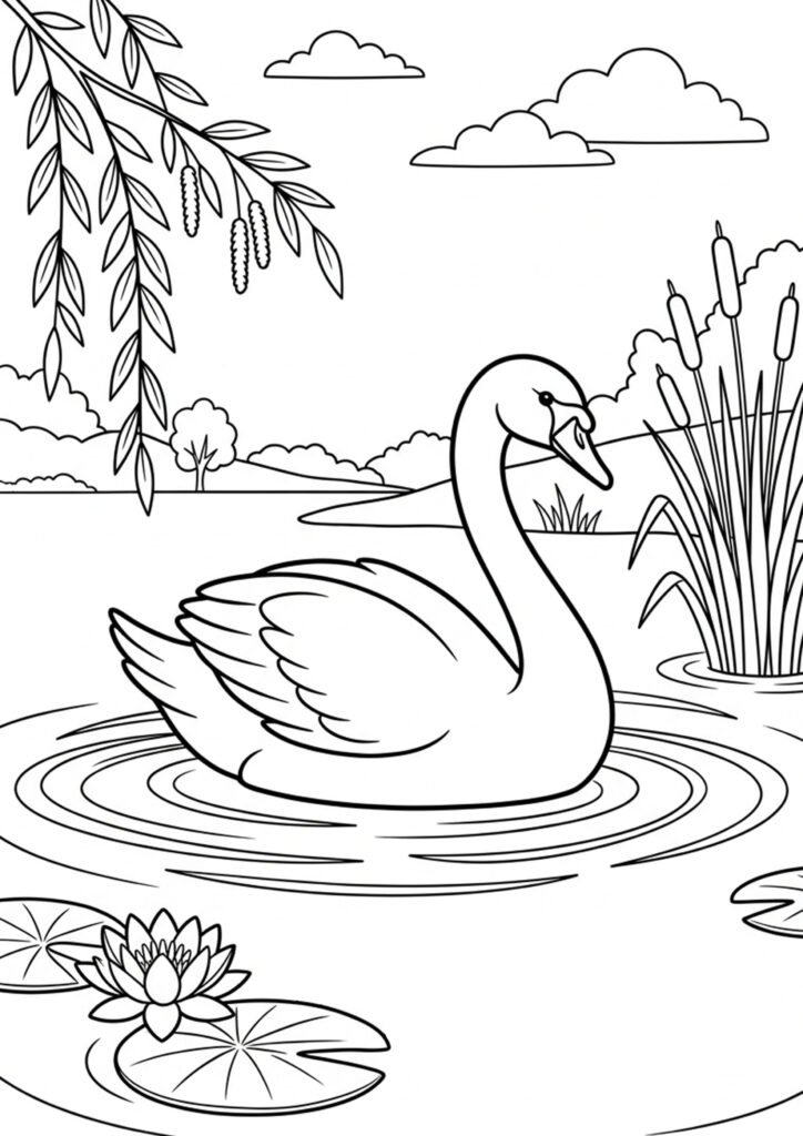Schwan im See - Vogel Malvorlagen