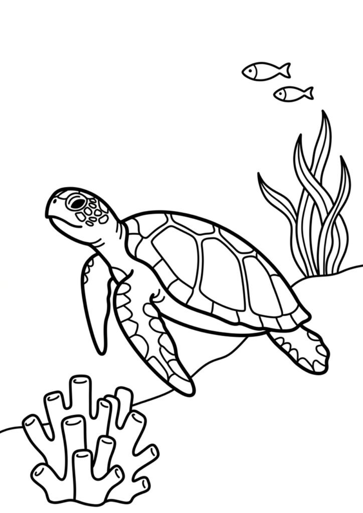 Schwimmende Schildkröte - Ausmalbild